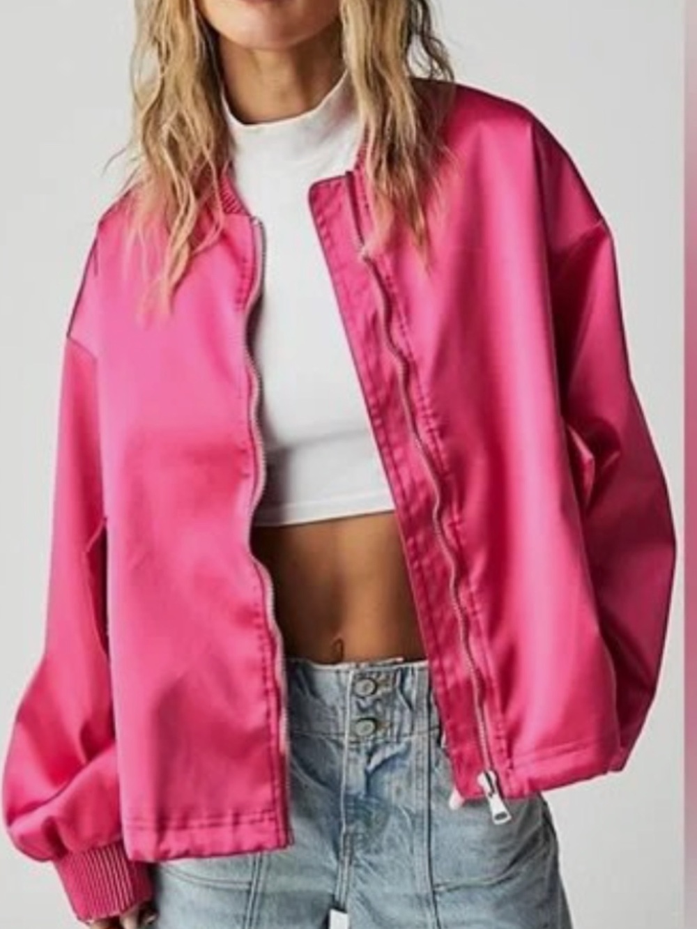 We The Free / Free People 'Echo' oversized bomber jacket pink